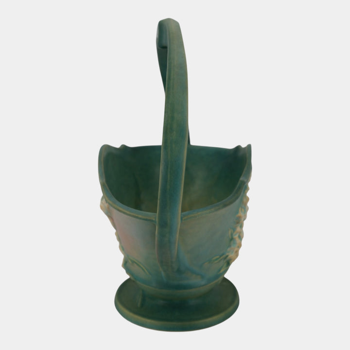 Roseville Foxglove Green 1942 Vintage Art Deco Pottery Ceramic Basket 375-12 - Just Art Pottery