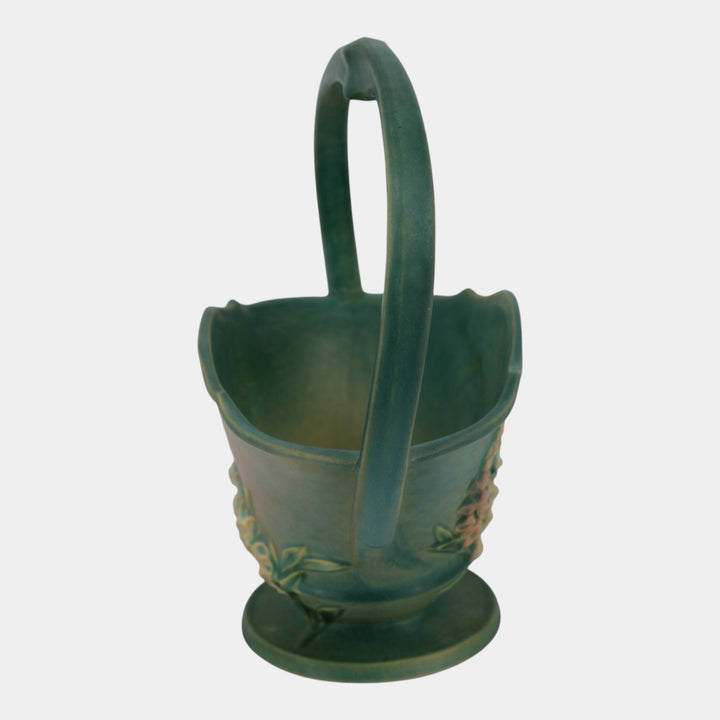 Roseville Foxglove Green 1942 Vintage Art Deco Pottery Ceramic Basket 375-12 - Just Art Pottery