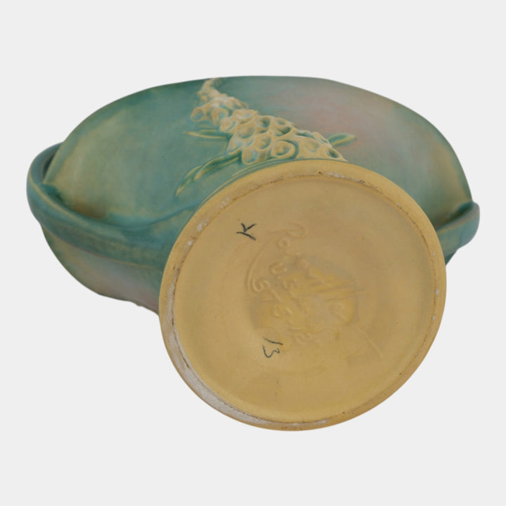 Roseville Foxglove Green 1942 Vintage Art Deco Pottery Ceramic Basket 375-12 - Just Art Pottery