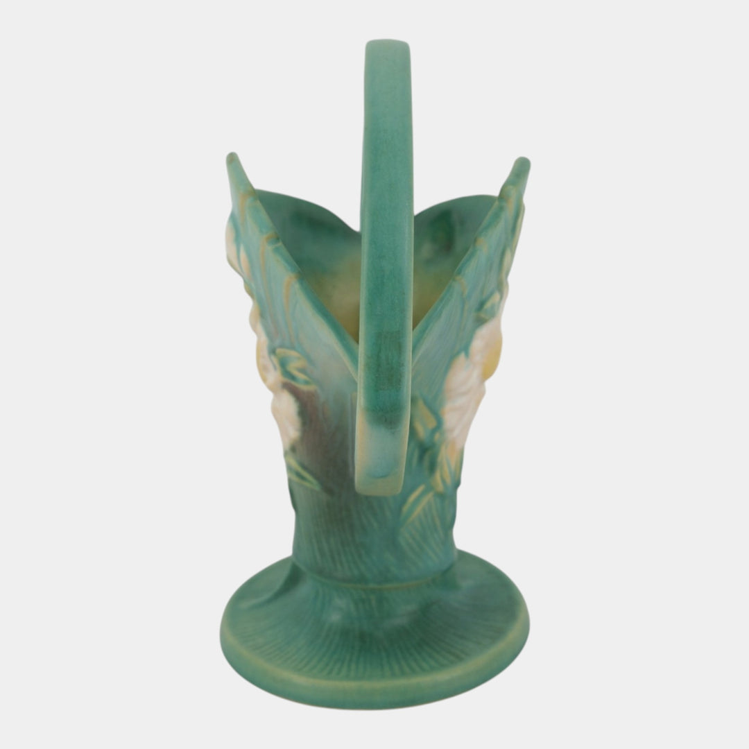Roseville Peony Green 1942 Mid Century Modern Pottery Ceramic Basket 378-10 - Just Art Pottery