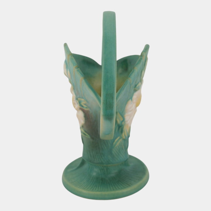 Roseville Peony Green 1942 Mid Century Modern Pottery Ceramic Basket 378-10 - Just Art Pottery