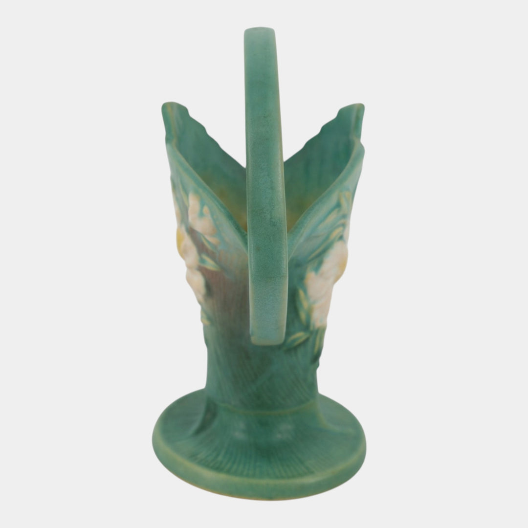 Roseville Peony Green 1942 Mid Century Modern Pottery Ceramic Basket 378-10 - Just Art Pottery