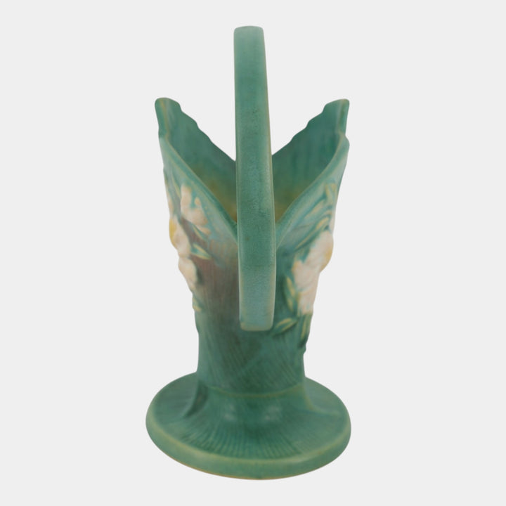 Roseville Peony Green 1942 Mid Century Modern Pottery Ceramic Basket 378-10 - Just Art Pottery
