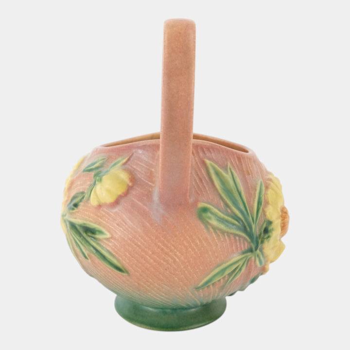 Roseville Peony Pink 1942 Vintage Art Pottery Ceramic Basket 376-7 - Just Art Pottery