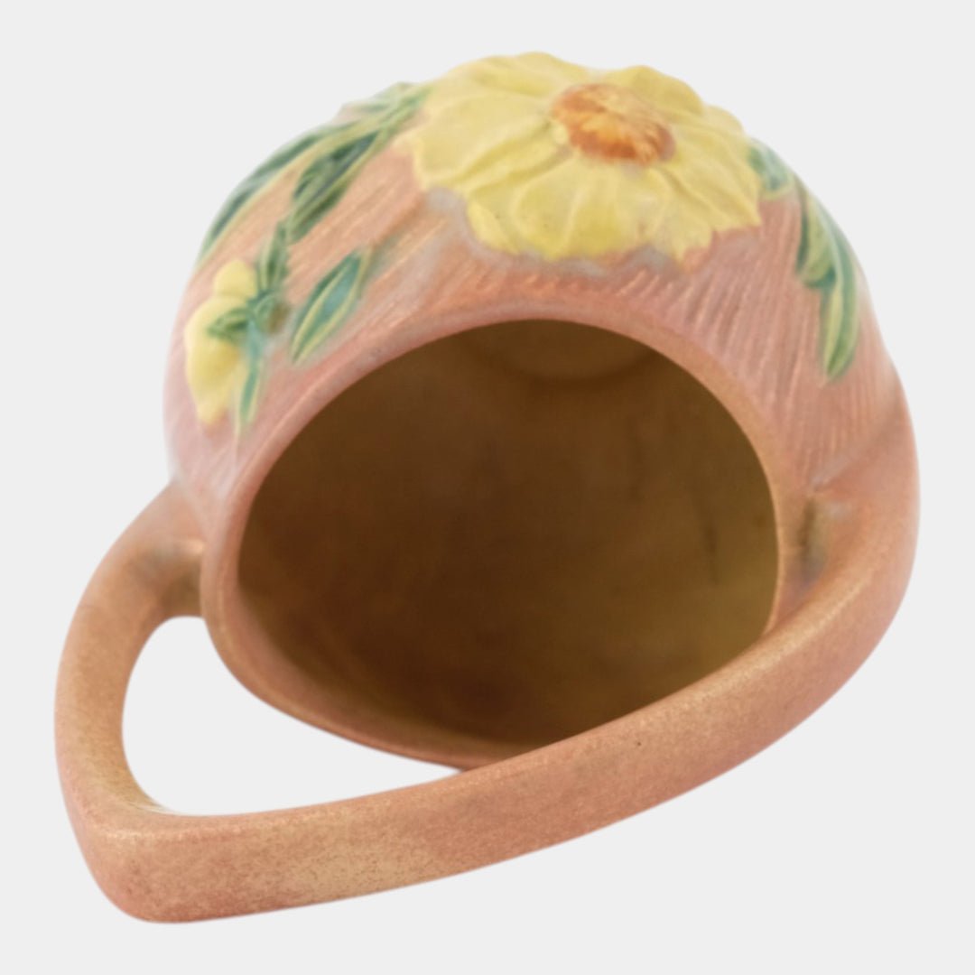 Roseville Peony Pink 1942 Vintage Art Pottery Ceramic Basket 376-7 - Just Art Pottery