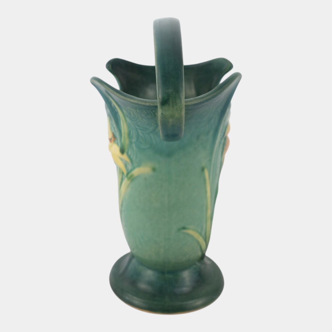 Roseville Zephyr Lily Green 1946 Mid Century Modern Pottery Basket 395-10 - Just Art Pottery