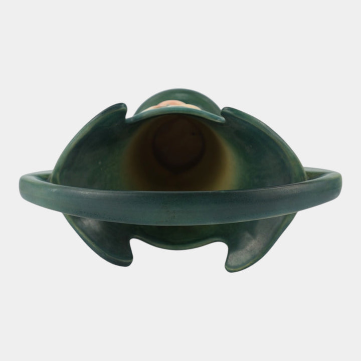 Roseville Zephyr Lily Green 1946 Mid Century Modern Pottery Basket 395-10 - Just Art Pottery