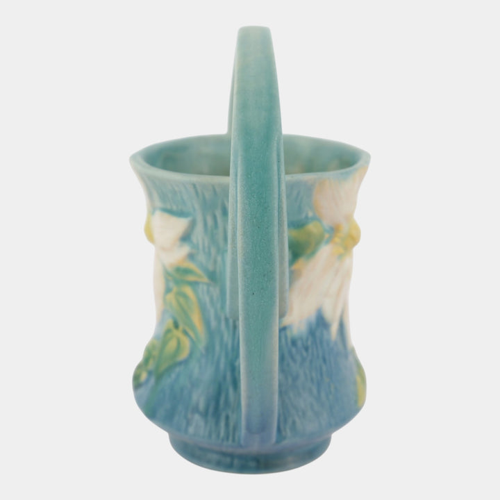 Roseville Clematis Blue 1944 Vintage Art Deco Pottery Ceramic Basket 387-7 - Just Art Pottery