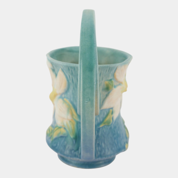 Roseville Clematis Blue 1944 Vintage Art Deco Pottery Ceramic Basket 387-7 - Just Art Pottery