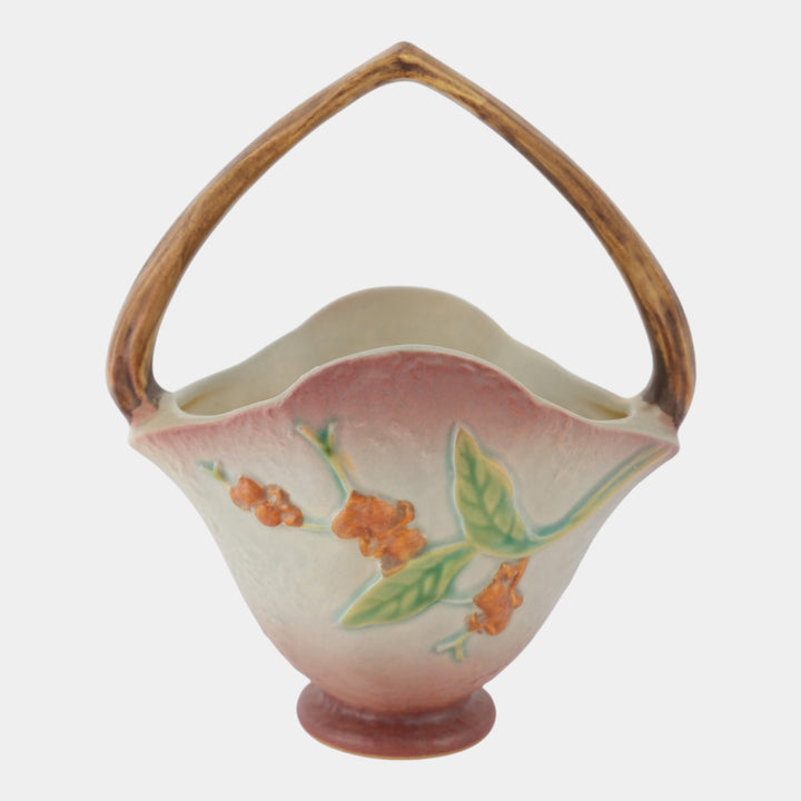 Roseville Bittersweet Gray 1951 Vintage Art Pottery Ceramic Basket 809-8 - Just Art Pottery