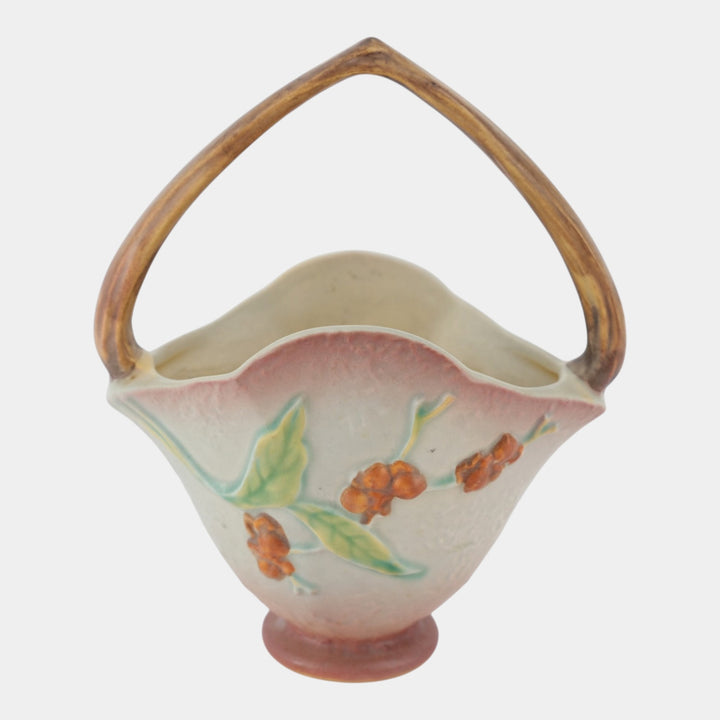 Roseville Bittersweet Gray 1951 Vintage Art Pottery Ceramic Basket 809-8 - Just Art Pottery