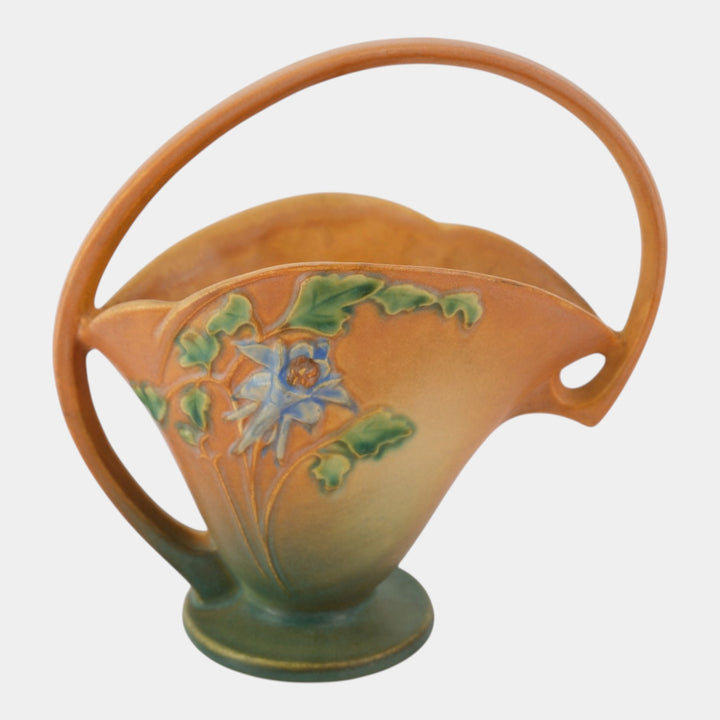 Roseville Columbie Brown 1941 Mid Century Modern Pottery Ceramic Basket 366-8 - Just Art Pottery