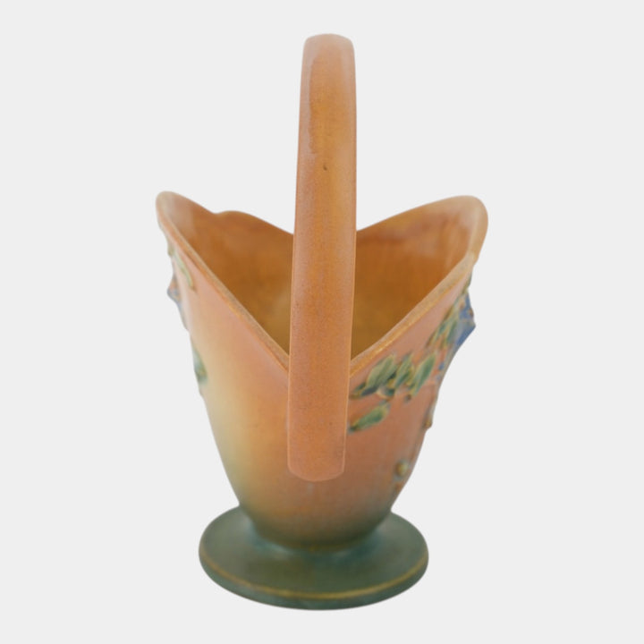 Roseville Columbie Brown 1941 Mid Century Modern Pottery Ceramic Basket 366-8 - Just Art Pottery