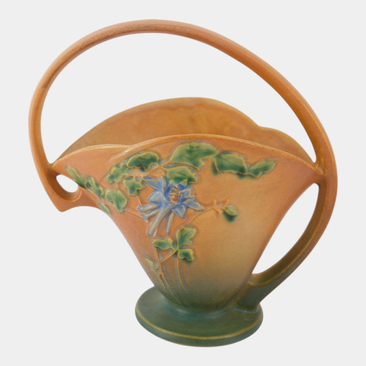 Roseville Columbie Brown 1941 Mid Century Modern Pottery Ceramic Basket 366-8 - Just Art Pottery