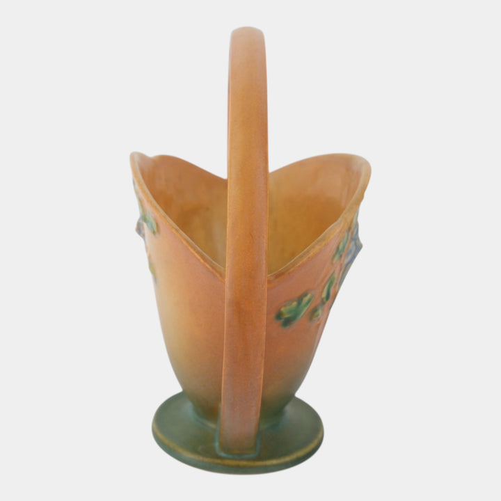 Roseville Columbie Brown 1941 Mid Century Modern Pottery Ceramic Basket 366-8 - Just Art Pottery