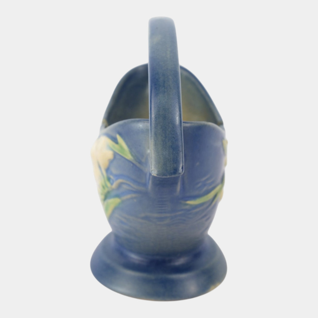 Roseville Freesia Blue 1945 Mid Century Modern Pottery Ceramic Basket 390-7 - Just Art Pottery