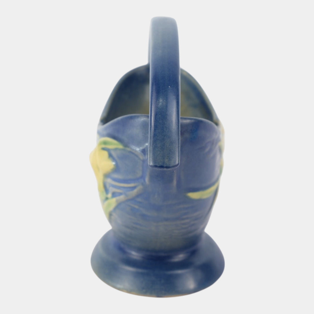 Roseville Freesia Blue 1945 Mid Century Modern Pottery Ceramic Basket 390-7 - Just Art Pottery