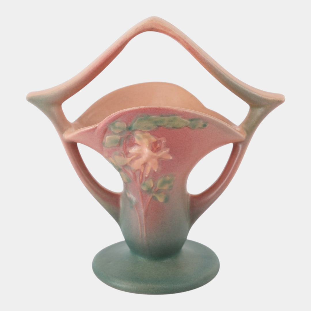 Roseville Columbine Pink 1941 Mid Century Modern Pottery Ceramic Basket 365-7