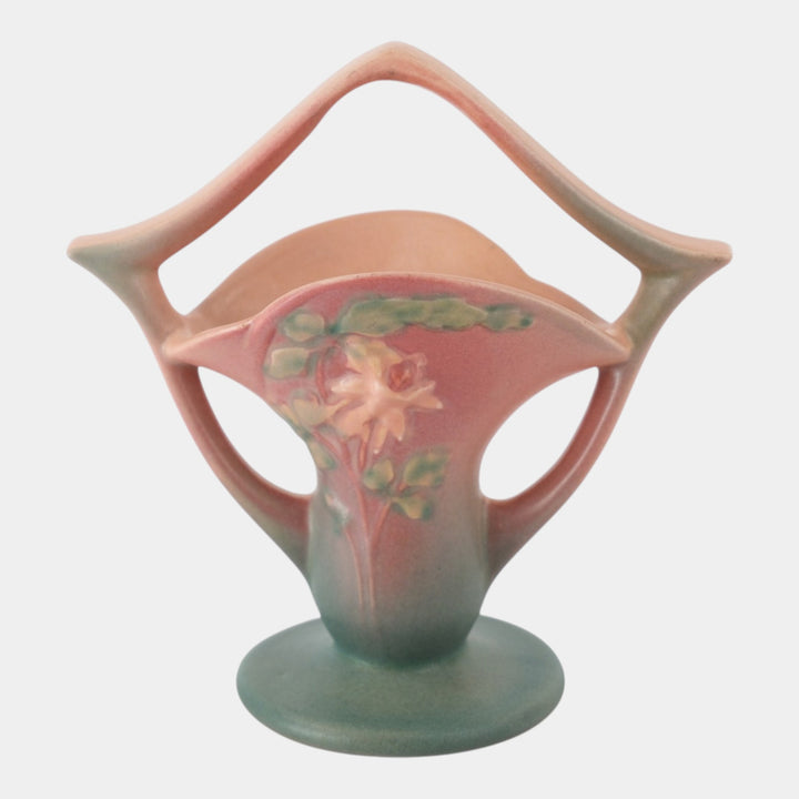 Roseville Columbine Pink 1941 Mid Century Modern Pottery Ceramic Basket 365-7