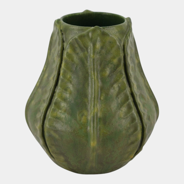 Ephraim Faience Art Pottery 2001 Arts and Crafts Green Begonia Ceramic Vase 012