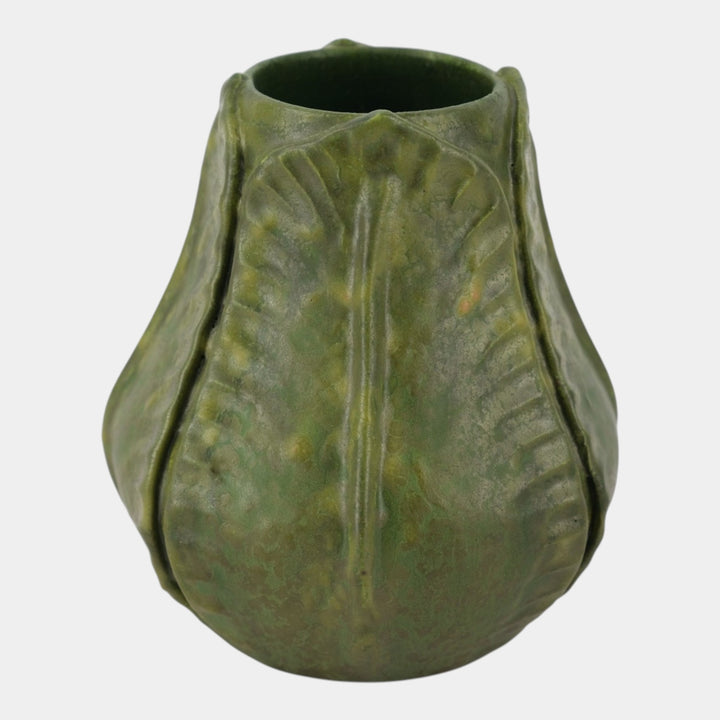 Ephraim Faience Art Pottery 2001 Arts and Crafts Green Begonia Ceramic Vase 012