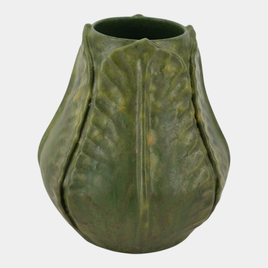 Ephraim Faience Art Pottery 2001 Arts and Crafts Green Begonia Ceramic Vase 012