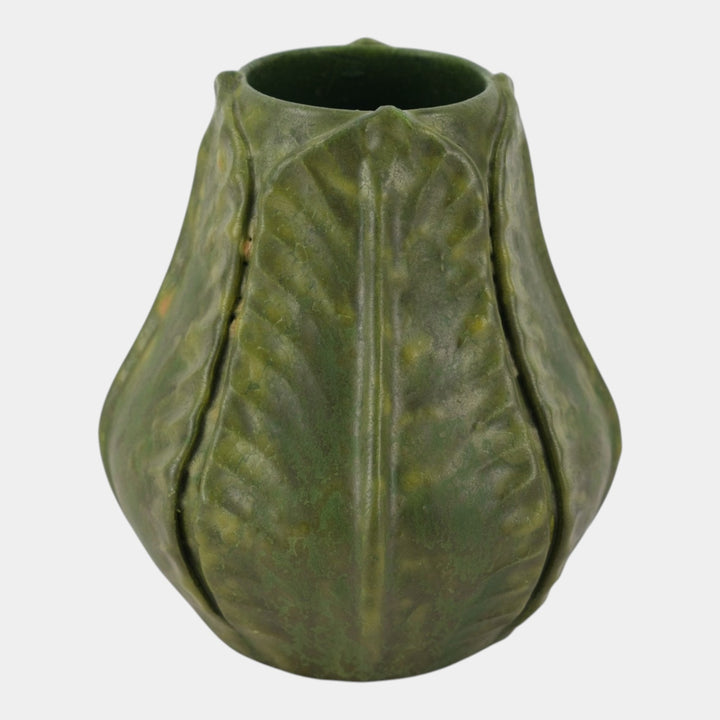 Ephraim Faience Art Pottery 2001 Arts and Crafts Green Begonia Ceramic Vase 012