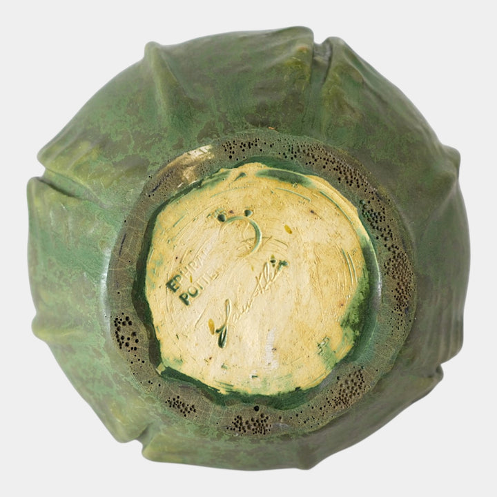 Ephraim Faience Art Pottery 2001 Arts and Crafts Green Begonia Ceramic Vase 012