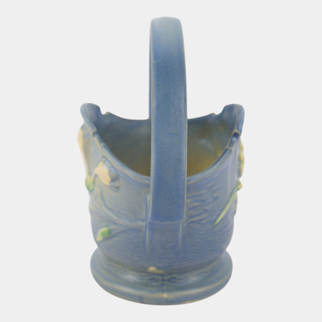 Roseville Freesia Blue 1945 Vintage Art Pottery Ceramic Basket 391-8 - Just Art Pottery
