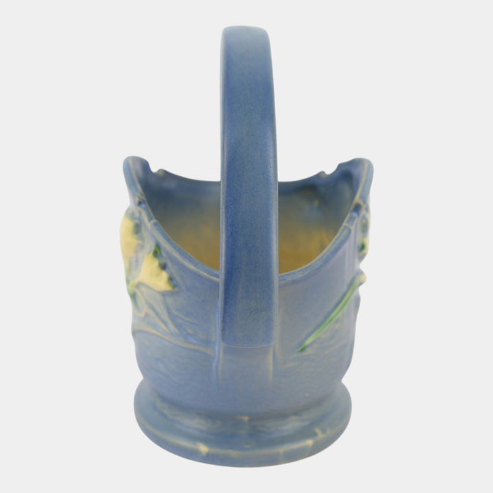 Roseville Freesia Blue 1945 Vintage Art Pottery Ceramic Basket 391-8 - Just Art Pottery