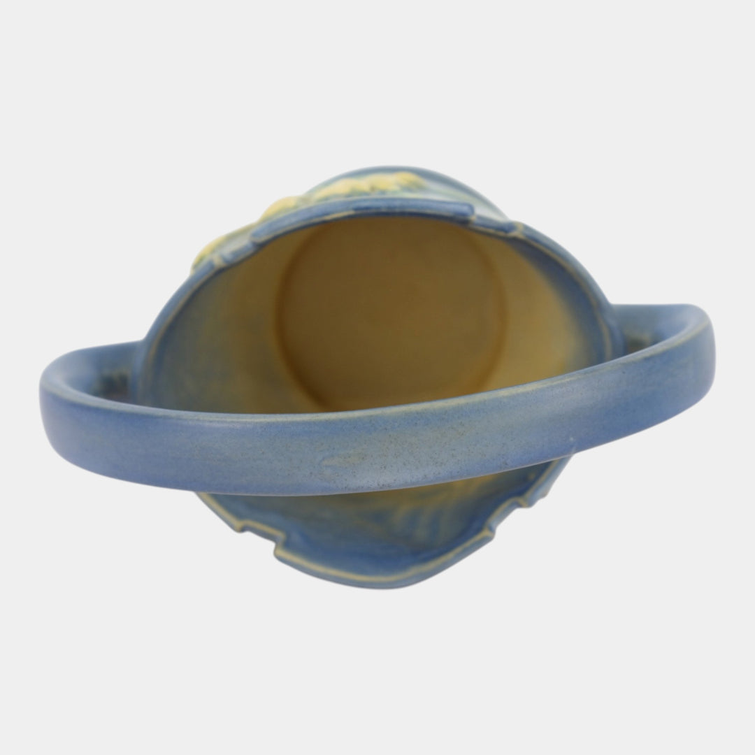Roseville Freesia Blue 1945 Vintage Art Pottery Ceramic Basket 391-8 - Just Art Pottery