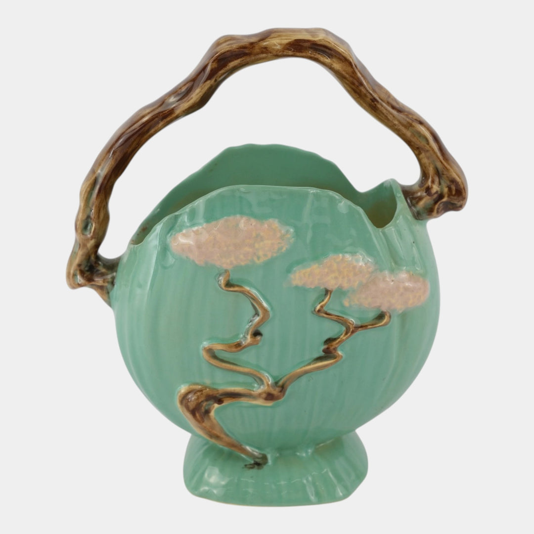 Roseville Ming Tree Green 1930 Mid Century Modern Pottery Ceramic Basket 508-8 - Just Art Pottery