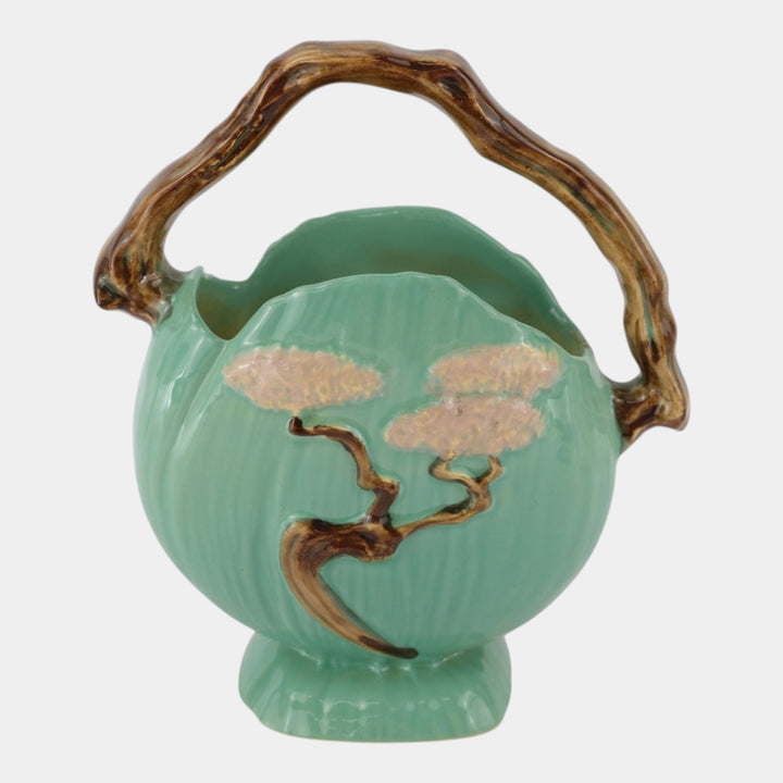 Roseville Ming Tree Green 1930 Mid Century Modern Pottery Ceramic Basket 508-8 - Just Art Pottery