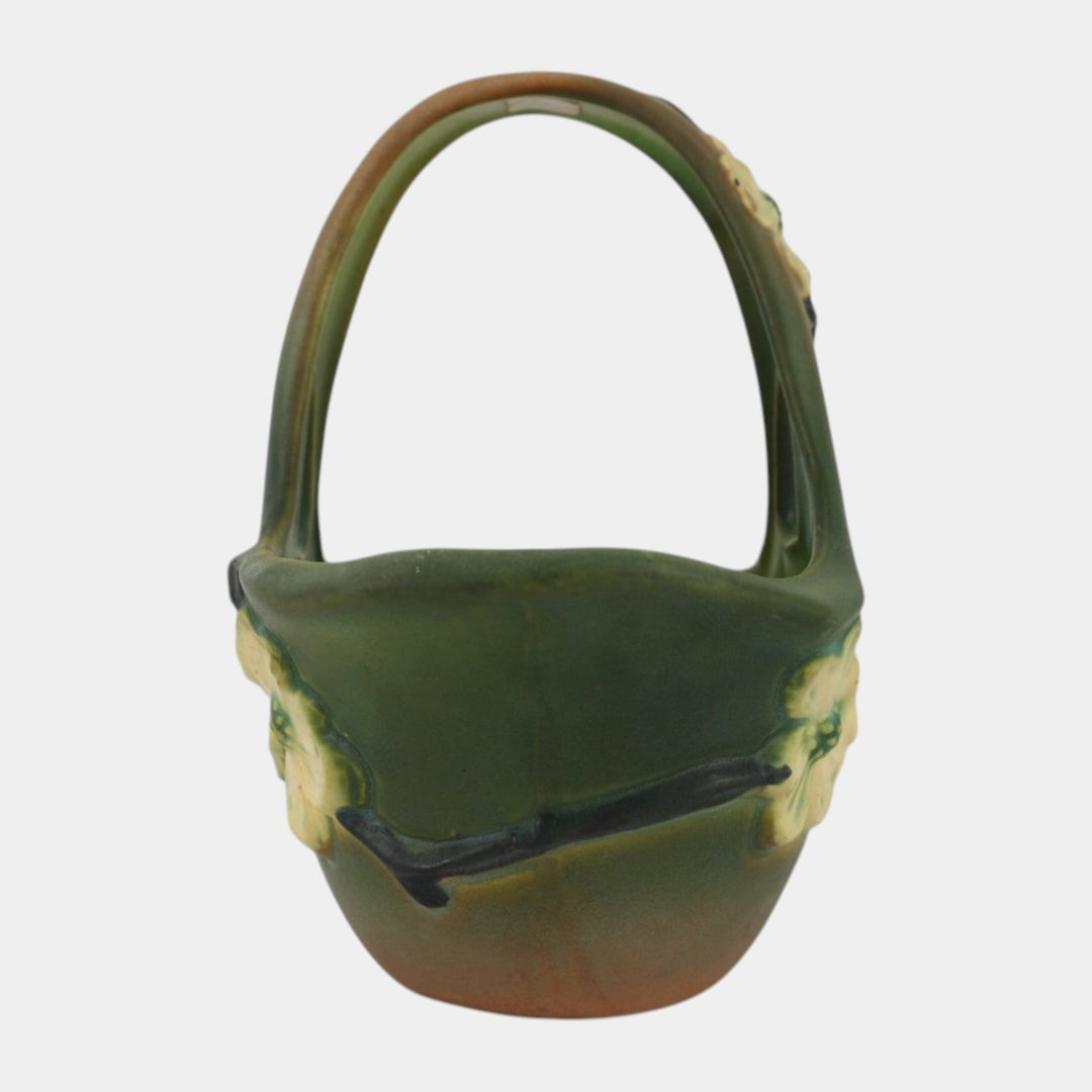Roseville Dogwood Smooth Green 1920 Vintage Art Pottery Ceramic Basket