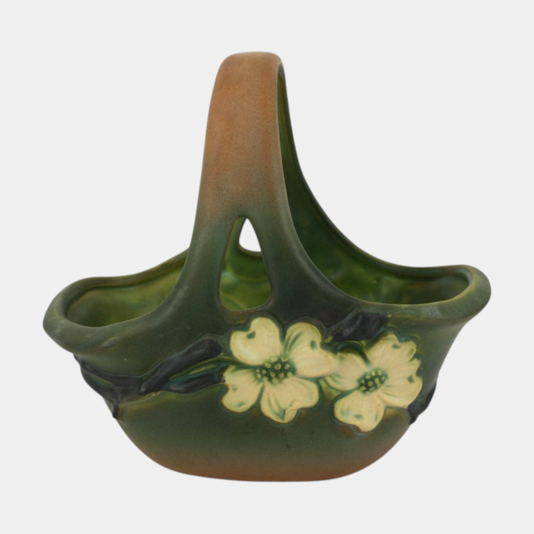 Roseville Dogwood Smooth Green 1920 Vintage Art Pottery Ceramic Basket