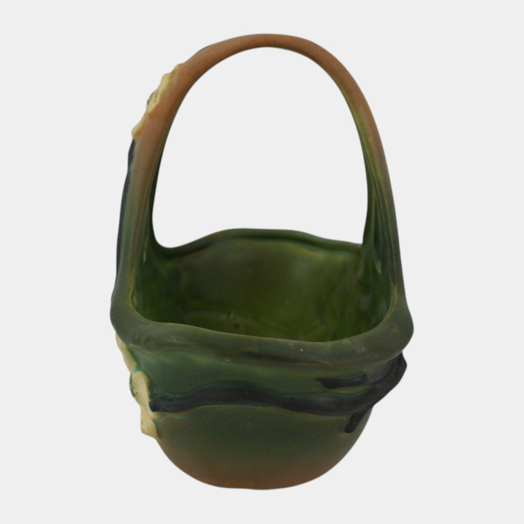 Roseville Dogwood Smooth Green 1920 Vintage Art Pottery Ceramic Basket