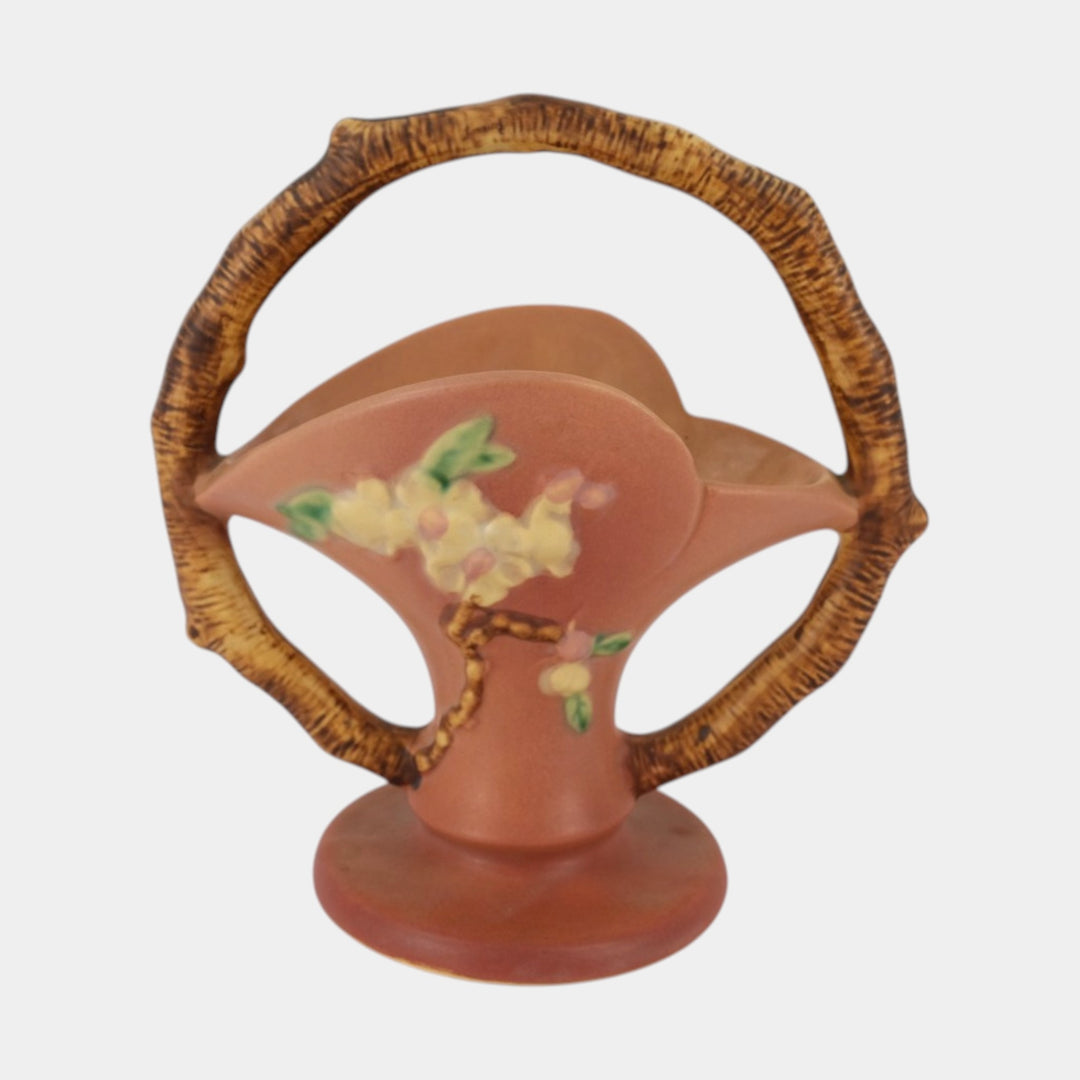 Roseville Apple Blossom Pink 1949 Vintage Art Pottery Ceramic Basket 309-8 - Just Art Pottery