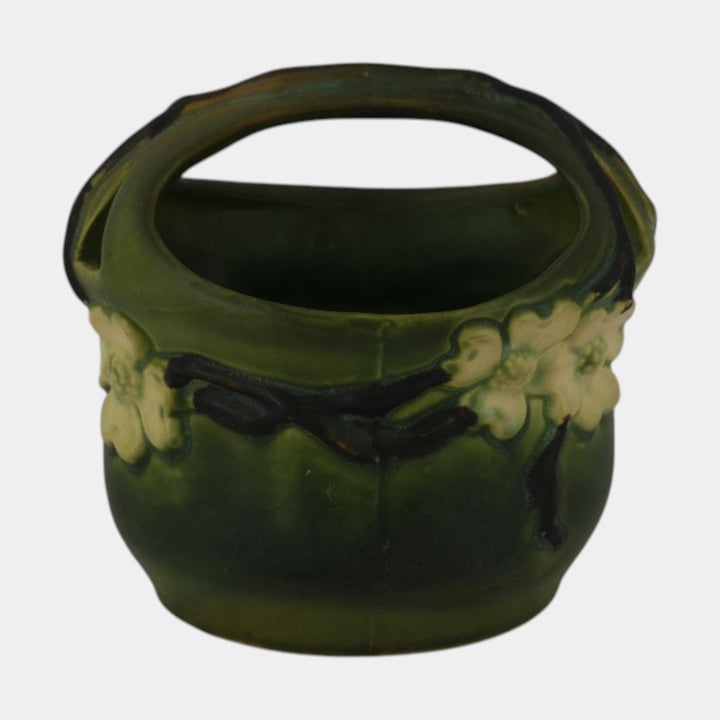 Roseville Dogwood Smooth Green 1920 Vintage Art Pottery Ceramic Basket