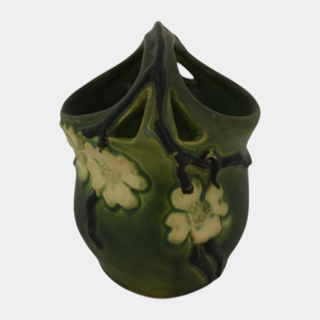 Roseville Dogwood Smooth Green 1920 Vintage Art Pottery Ceramic Basket
