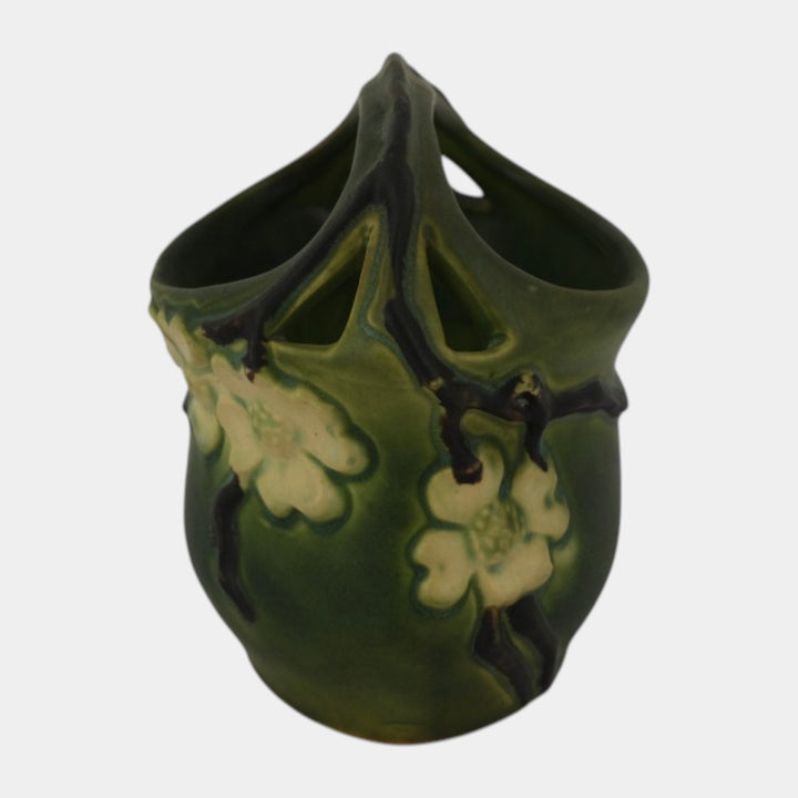 Roseville Dogwood Smooth Green 1920 Vintage Art Pottery Ceramic Basket