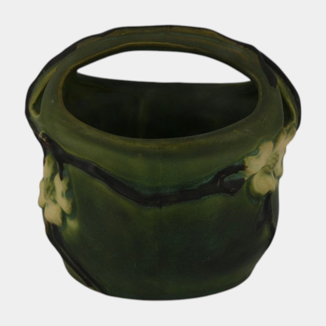 Roseville Dogwood Smooth Green 1920 Vintage Art Pottery Ceramic Basket