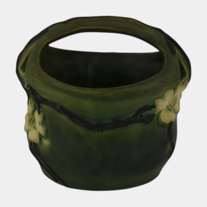 Roseville Dogwood Smooth Green 1920 Vintage Art Pottery Ceramic Basket