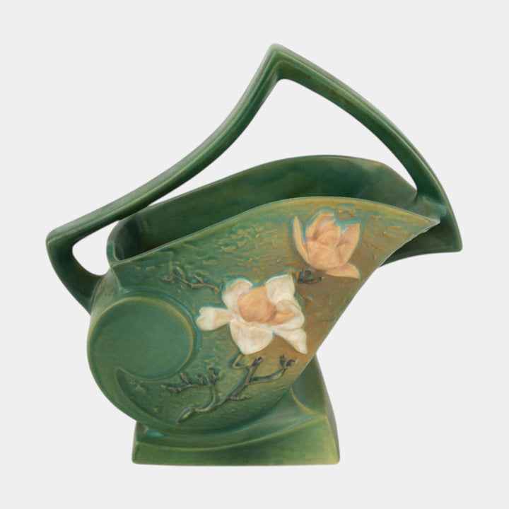 Roseville Magnolia Green 1943 Mid Century Modern Pottery Ceramic Basket 386-12
