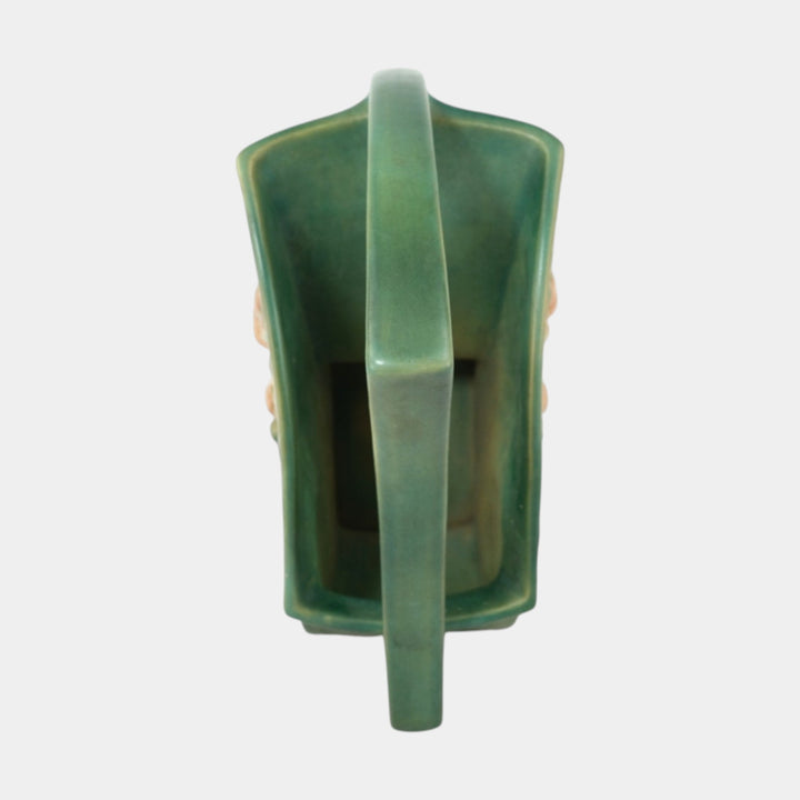 Roseville Magnolia Green 1943 Mid Century Modern Pottery Ceramic Basket 386-12