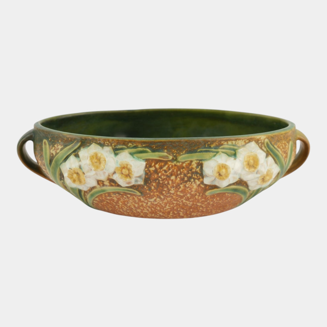 Roseville Jonquil Brown 1931 Vintage Arts & Crafts Pottery Ceramic Basket 220-10