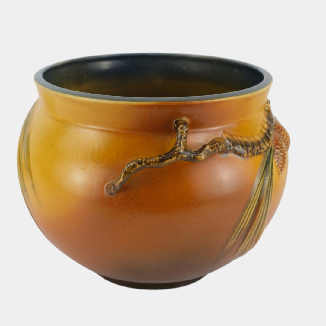 Roseville Pine Cone Brown 1936 Vintage Art Pottery Jardiniere Planter 632-8