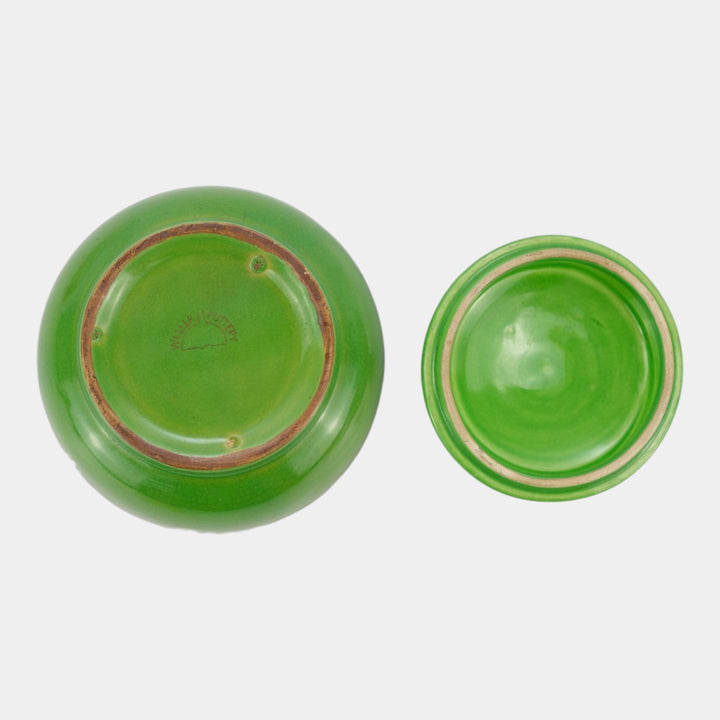 Weller 1920s Art Pottery Green Gold Accented Ceramic Lidded Dresser Powder Jar