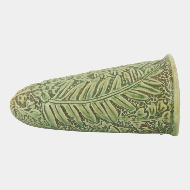 Weller Marvo 1920s Art Deco Pottery Green Tropical Foliage Wall Pocket