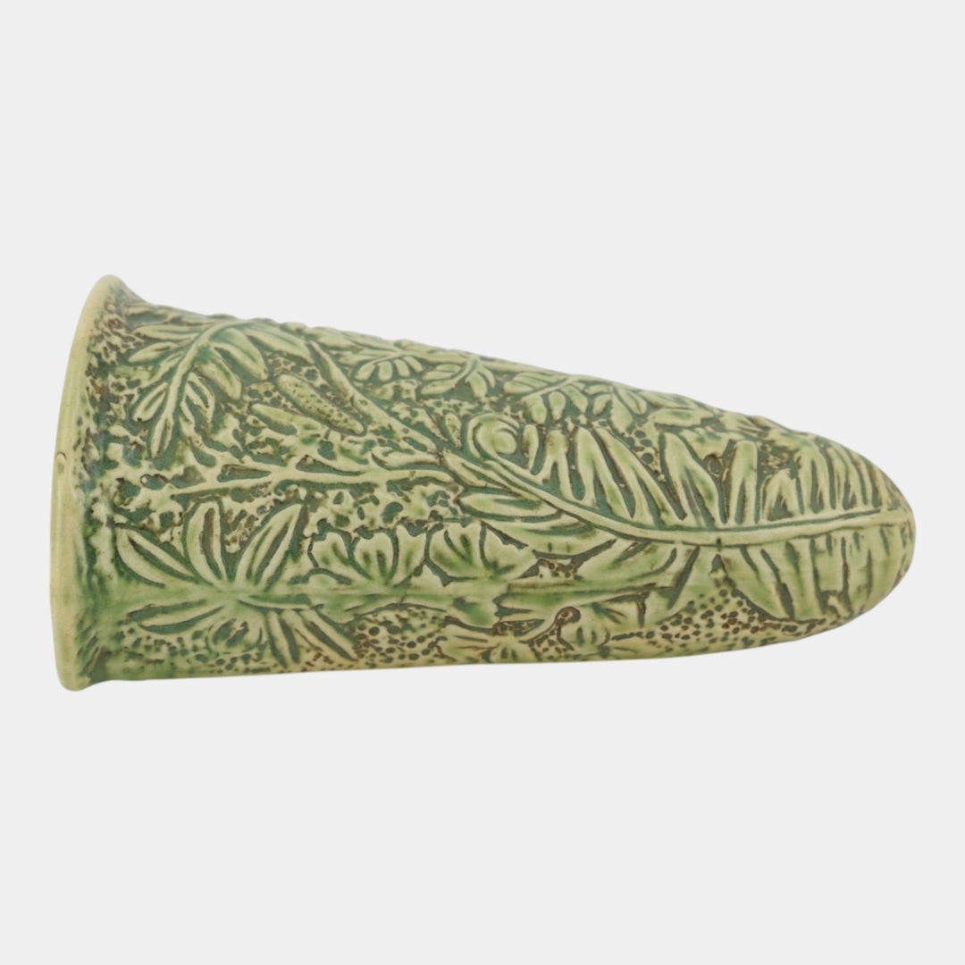 Weller Marvo 1920s Art Deco Pottery Green Tropical Foliage Wall Pocket