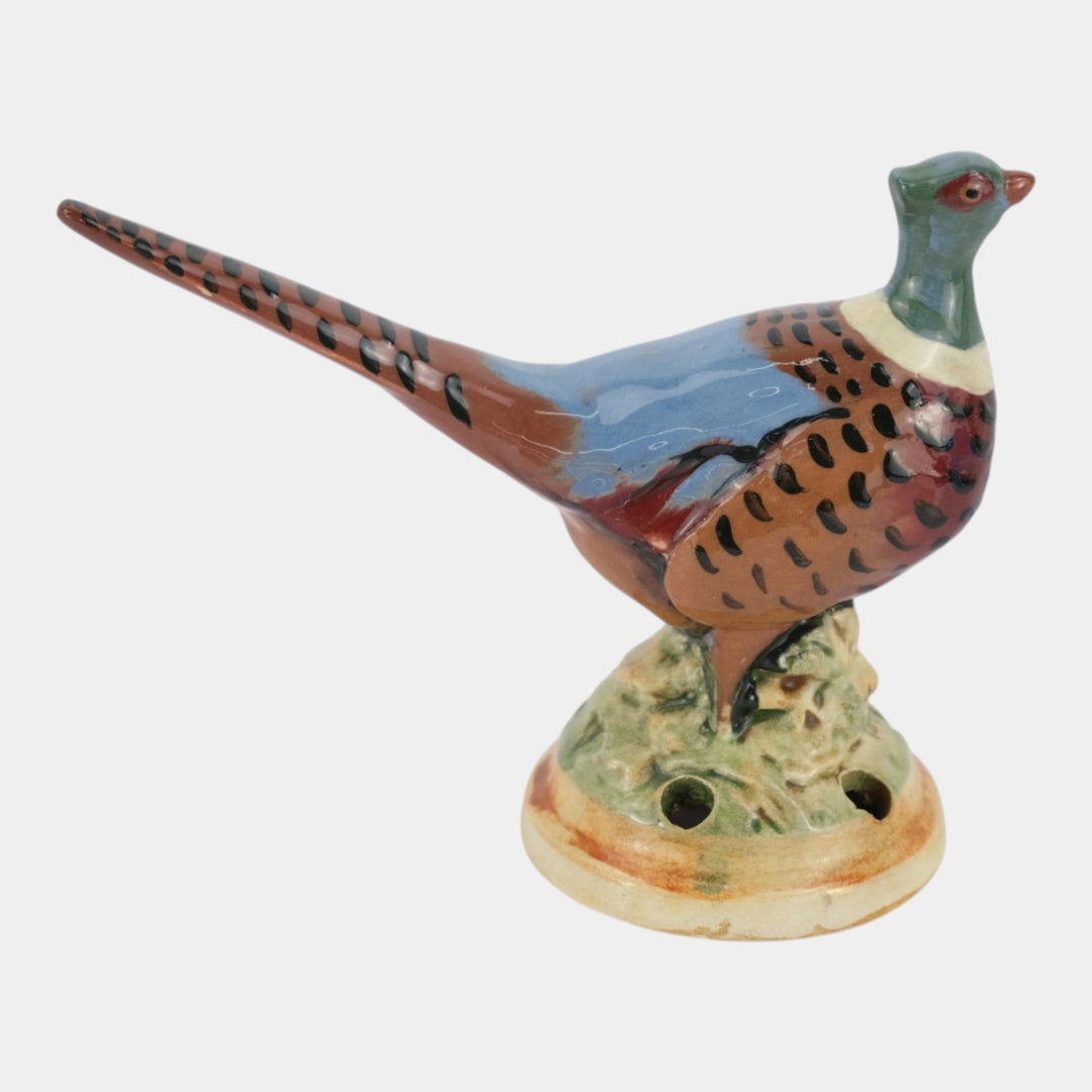 Weller Muskota 1920s Vintage Art Pottery Colorful Ceramic Pheasant Flower Frog - Just Art Pottery
